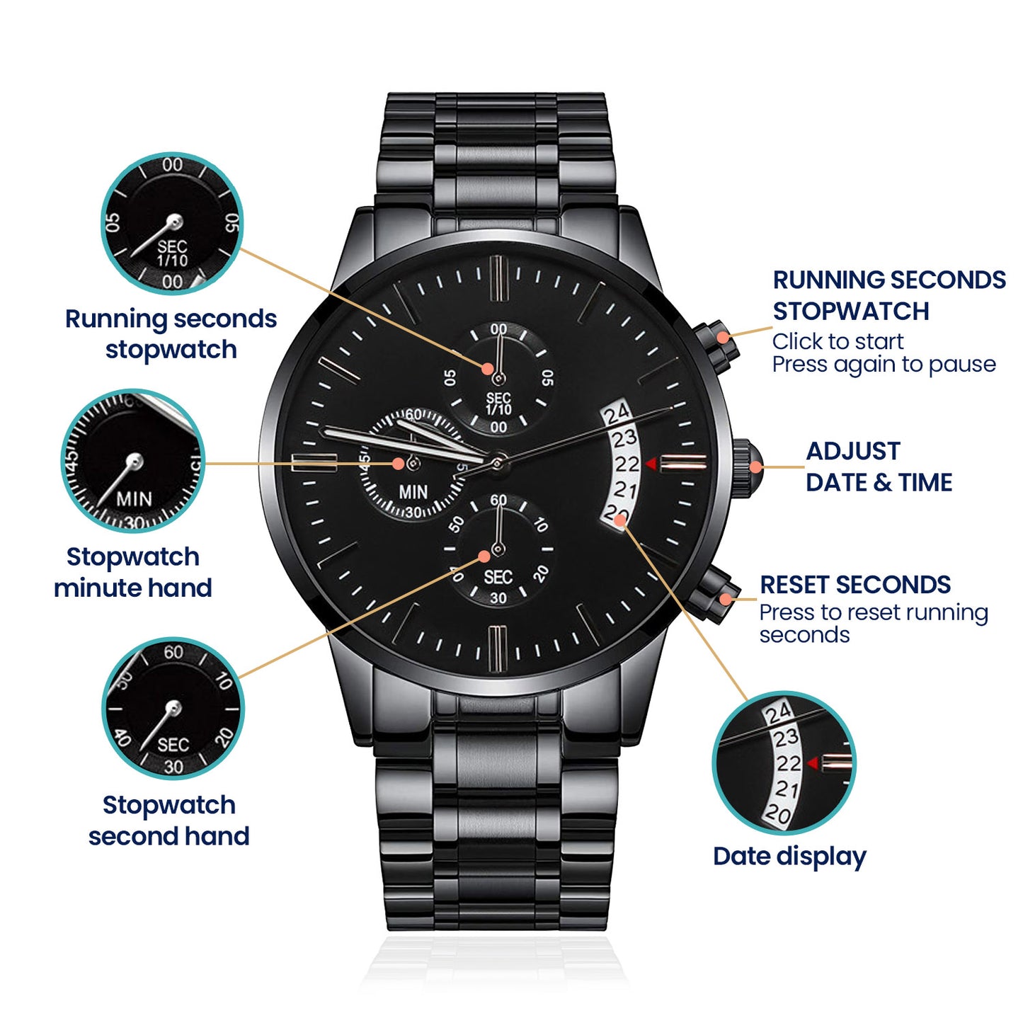 Men's Watch Black Chronograph Father's Day