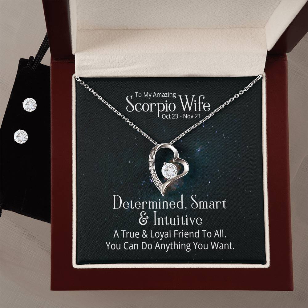 Scorpio Necklace + CZ Earrings Set