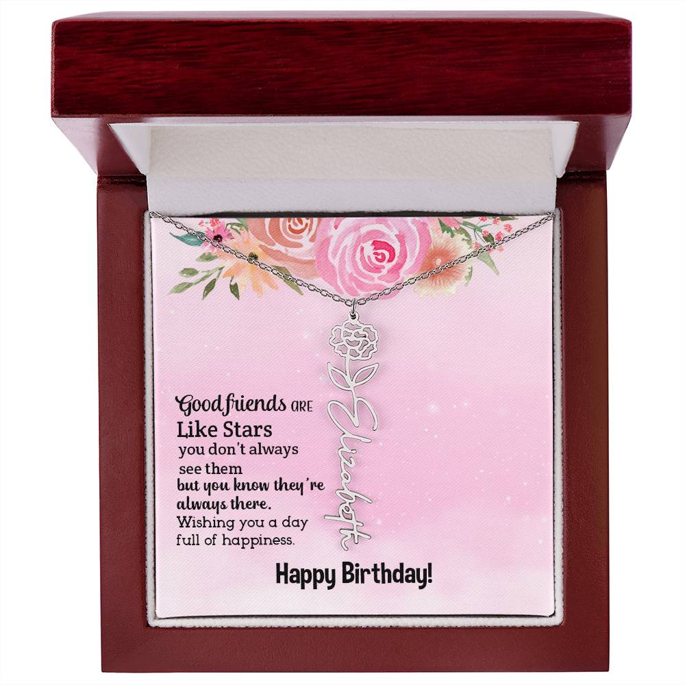 Personalized Name Custom Birth Flower Adjustable Cable Chain Necklace