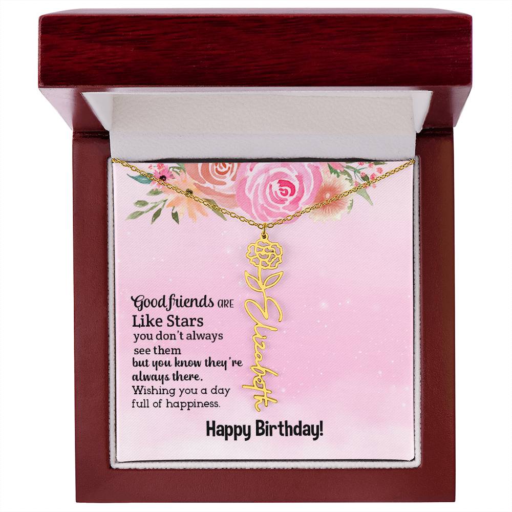 Personalized Name Custom Birth Flower Adjustable Cable Chain Necklace