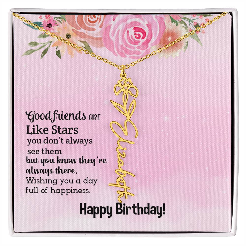 Personalized Name Custom Birth Flower Adjustable Cable Chain Necklace