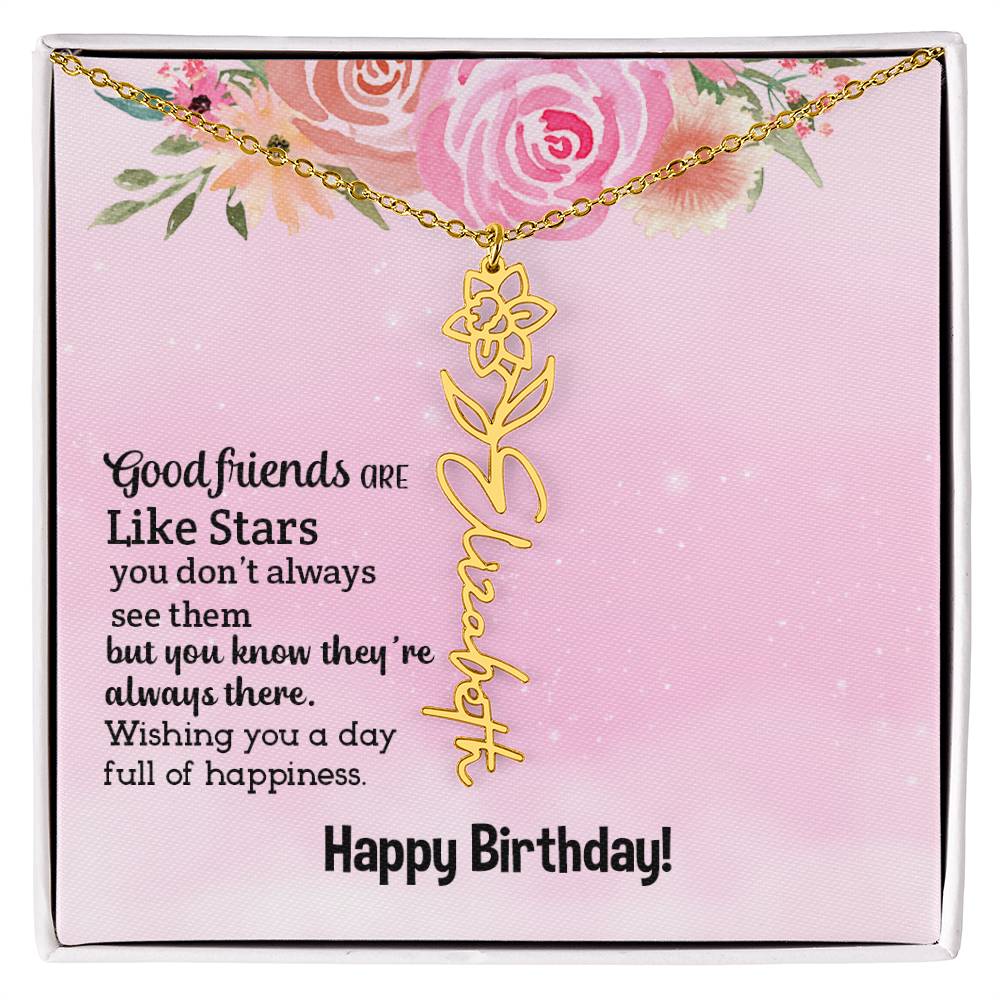 Personalized Name Custom Birth Flower Adjustable Cable Chain Necklace