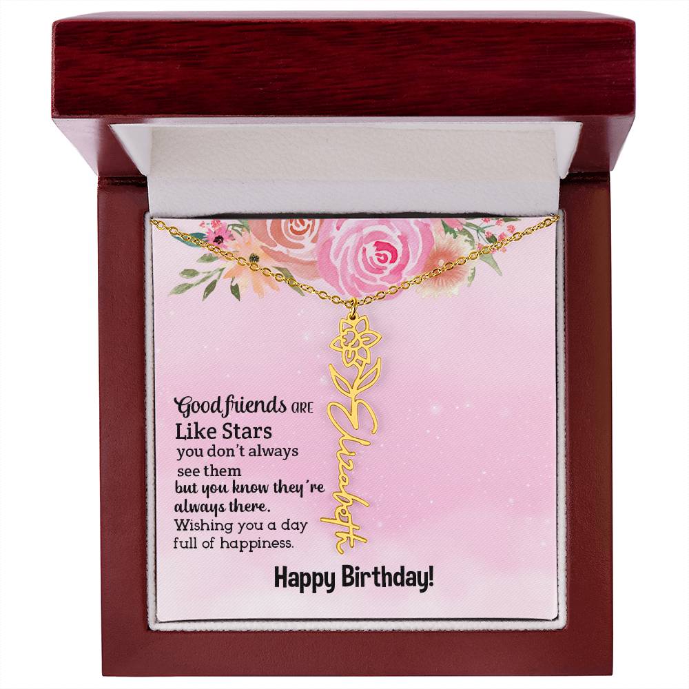 Personalized Name Custom Birth Flower Adjustable Cable Chain Necklace