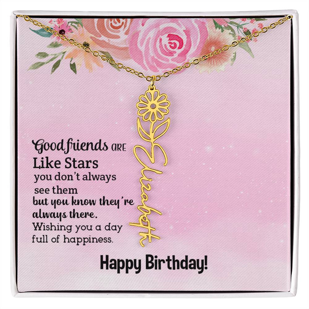 Personalized Name Custom Birth Flower Adjustable Cable Chain Necklace