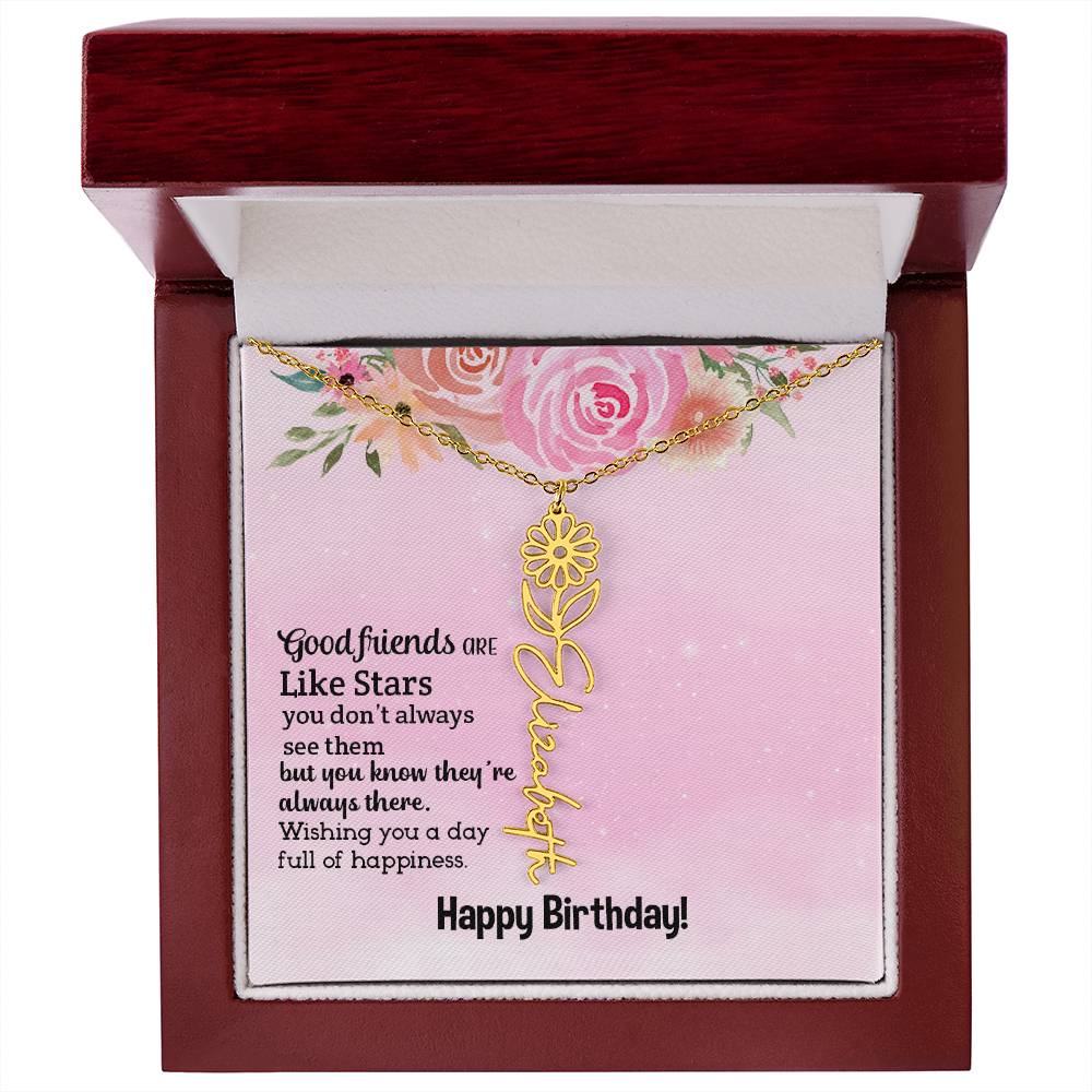 Personalized Name Custom Birth Flower Adjustable Cable Chain Necklace
