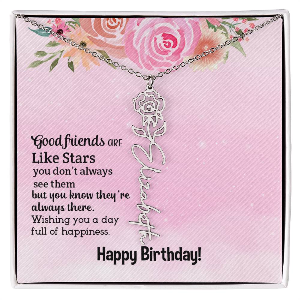 Personalized Name Custom Birth Flower Adjustable Cable Chain Necklace