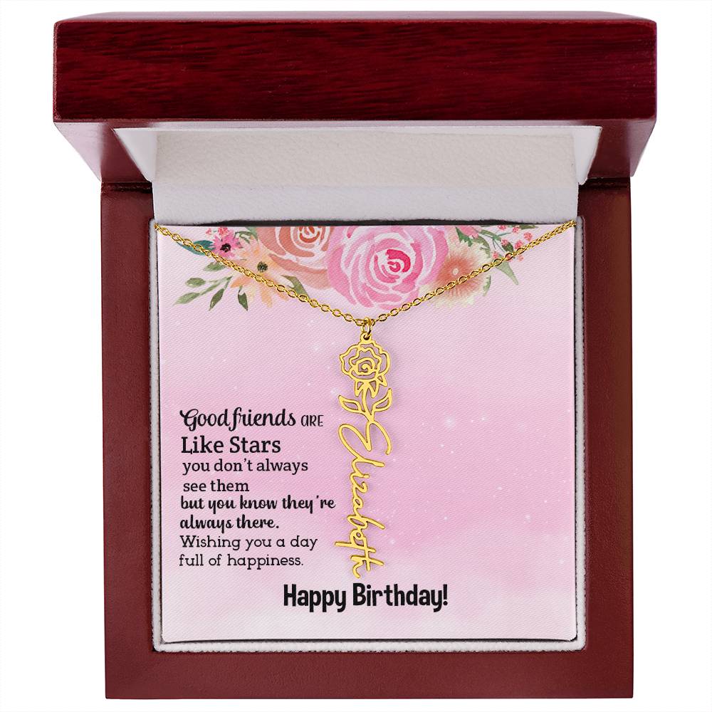 Personalized Name Custom Birth Flower Adjustable Cable Chain Necklace
