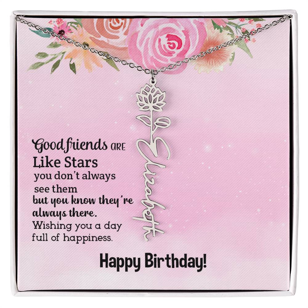 Personalized Name Custom Birth Flower Adjustable Cable Chain Necklace