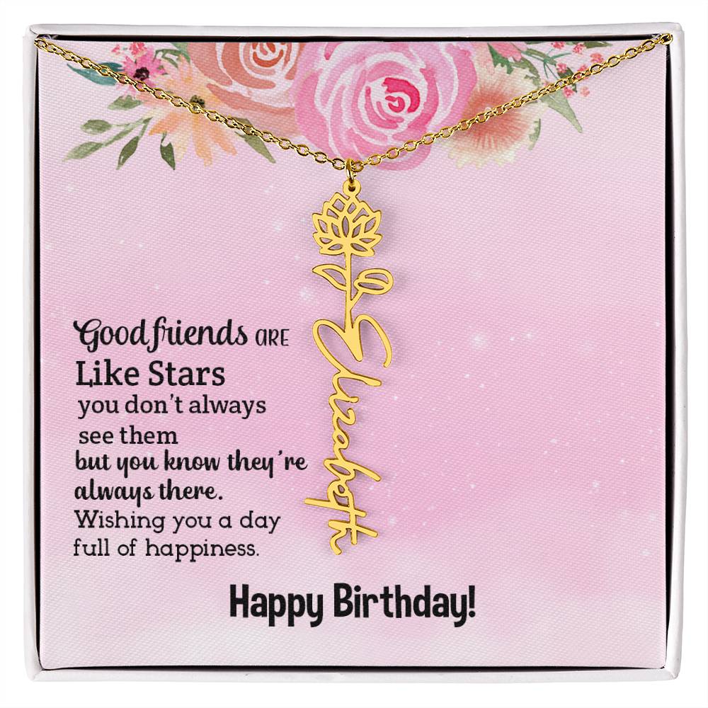 Personalized Name Custom Birth Flower Adjustable Cable Chain Necklace