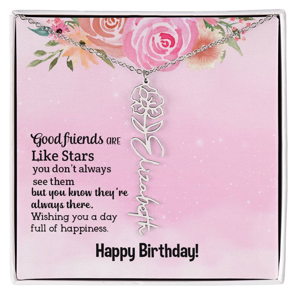 Personalized Name Custom Birth Flower Adjustable Cable Chain Necklace