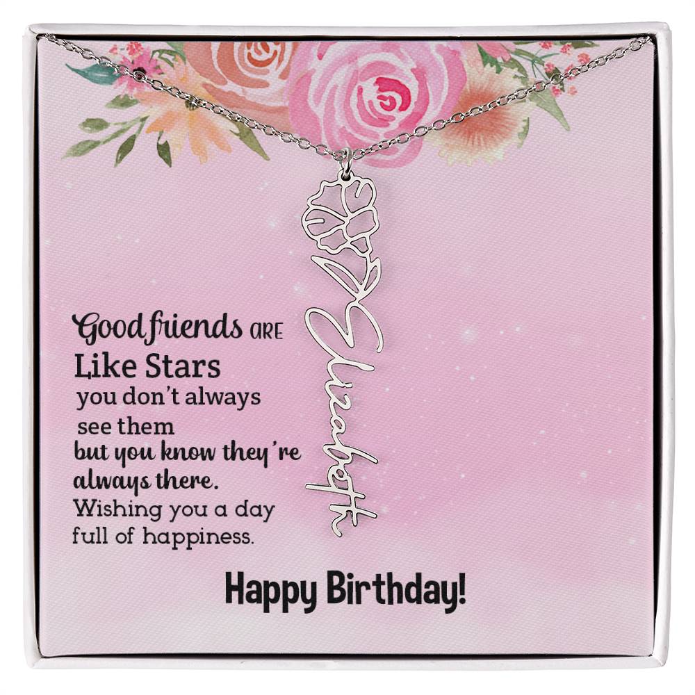 Personalized Name Custom Birth Flower Adjustable Cable Chain Necklace