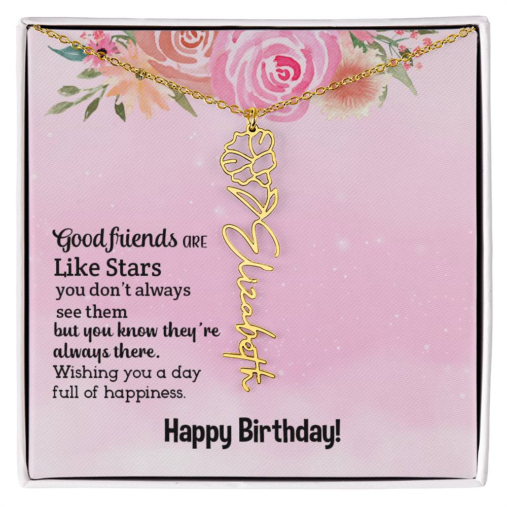 Personalized Name Custom Birth Flower Adjustable Cable Chain Necklace