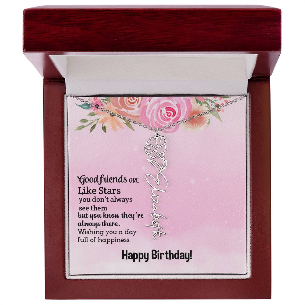 Personalized Name Custom Birth Flower Adjustable Cable Chain Necklace