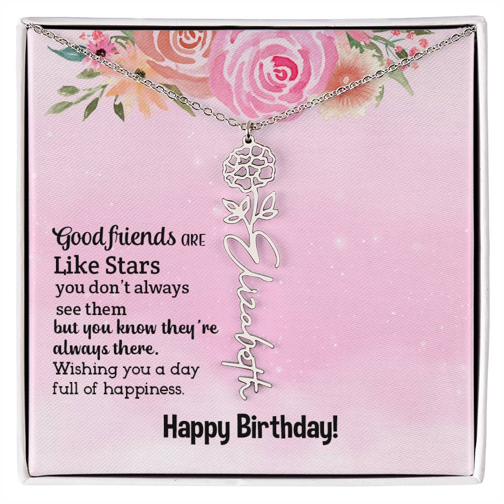 Personalized Name Custom Birth Flower Adjustable Cable Chain Necklace