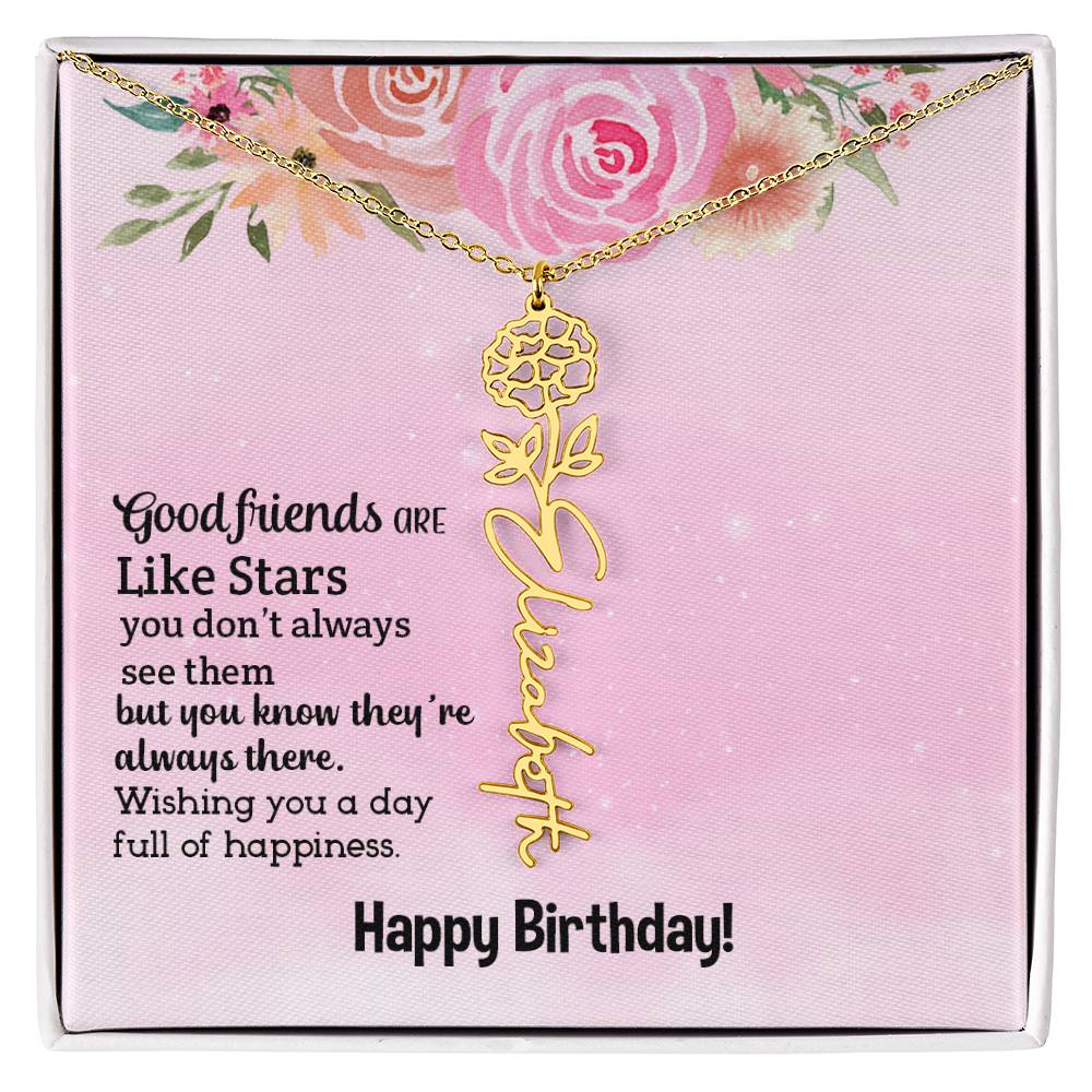 Personalized Name Custom Birth Flower Adjustable Cable Chain Necklace