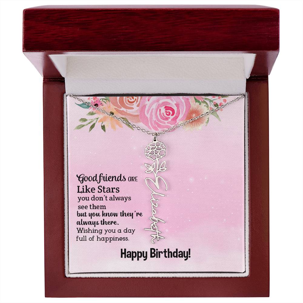 Personalized Name Custom Birth Flower Adjustable Cable Chain Necklace