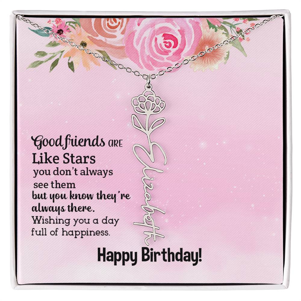 Personalized Name Custom Birth Flower Adjustable Cable Chain Necklace
