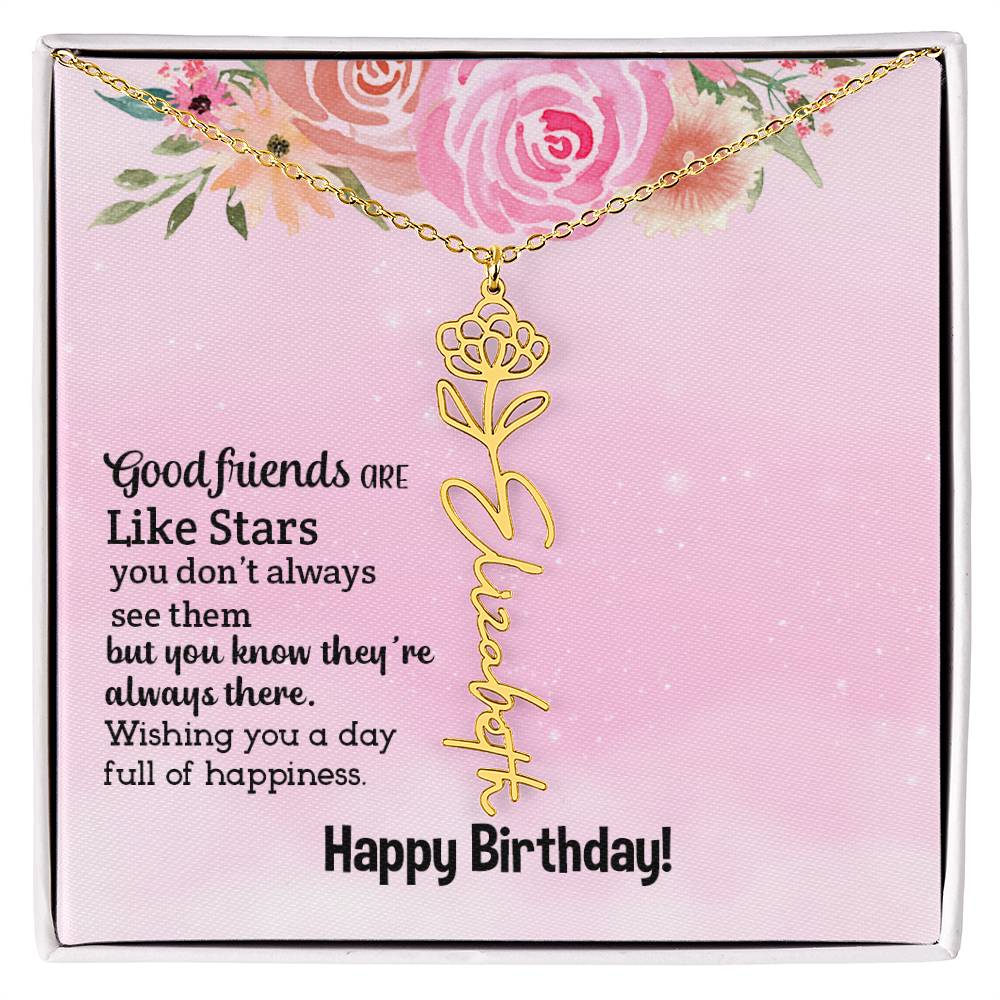 Personalized Name Custom Birth Flower Adjustable Cable Chain Necklace