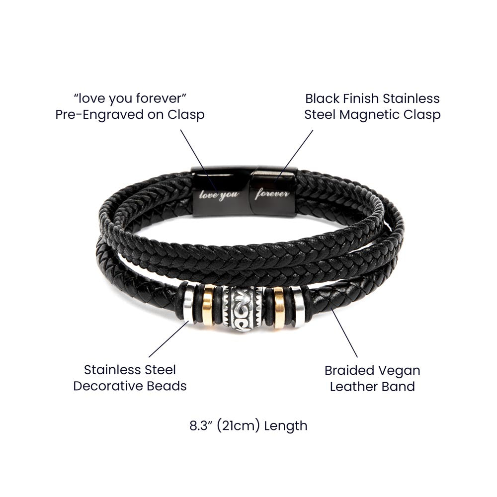 Love You Forever - Stainless Steel Vegan Leather Braided Band with Magnetic Clasp Men's Bracelet