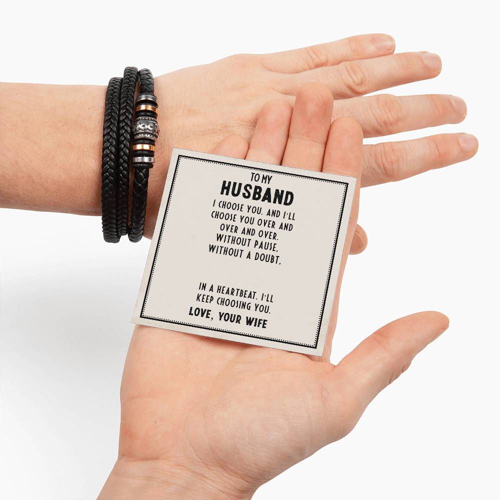 Love You Forever - Stainless Steel Vegan Leather Braided Band with Magnetic Clasp Men's Bracelet