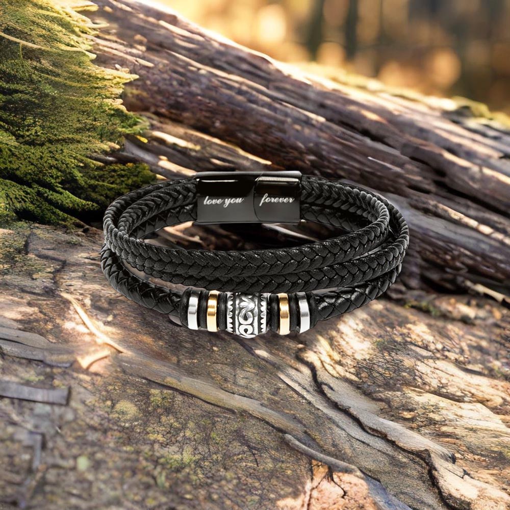 Love You Forever - Stainless Steel Vegan Leather Braided Band with Magnetic Clasp Men's Bracelet