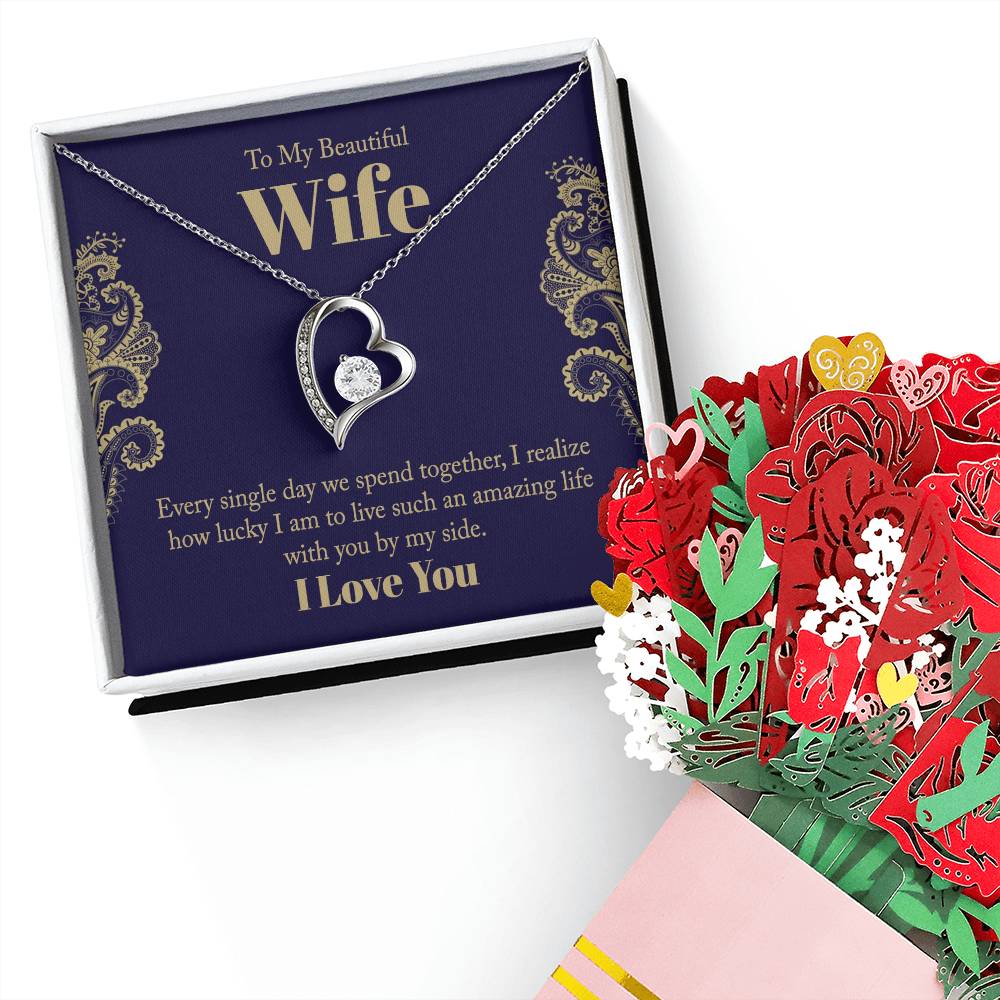 Heart Pendent Necklace + Bouquet + Message Wife