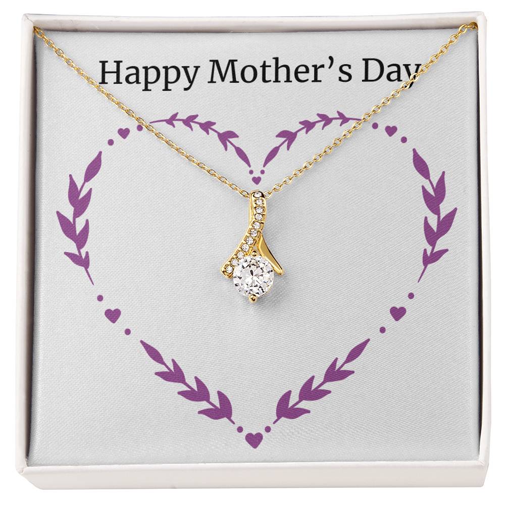 Mother's Day Message Card Zirconia Pendant Chain Necklace with Faux Bouquet