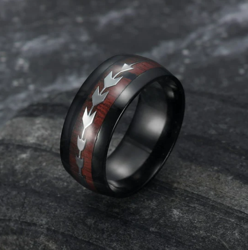 Stainless Steel Wood Grain Arrow Inlaid Men's Ring