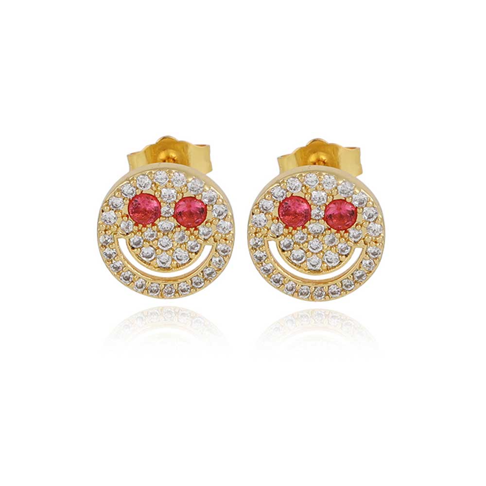 Hip-Hop Bling Zircon Smiley Emoji Earrings