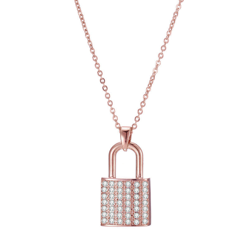 Fashion Trendy Bling Zircon Padlock Necklace