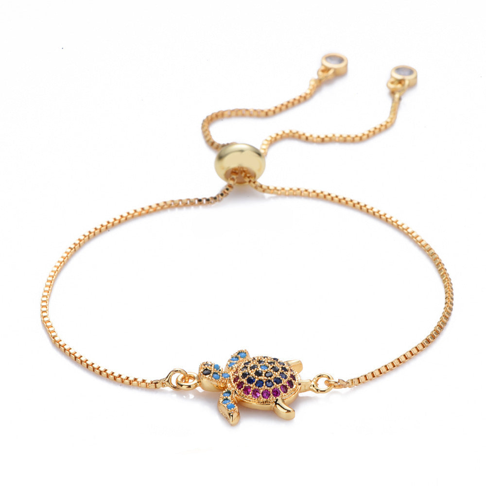 Turtle Charm Multi Crystal Bracelet