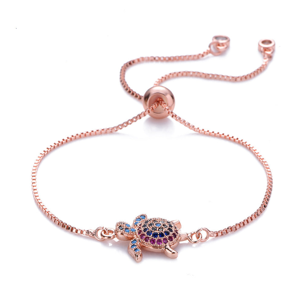 Turtle Charm Multi Crystal Bracelet