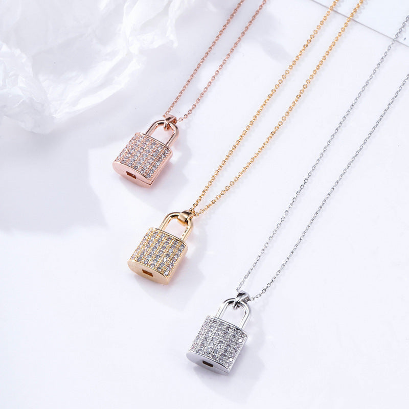 Fashion Trendy Bling Zircon Padlock Necklace