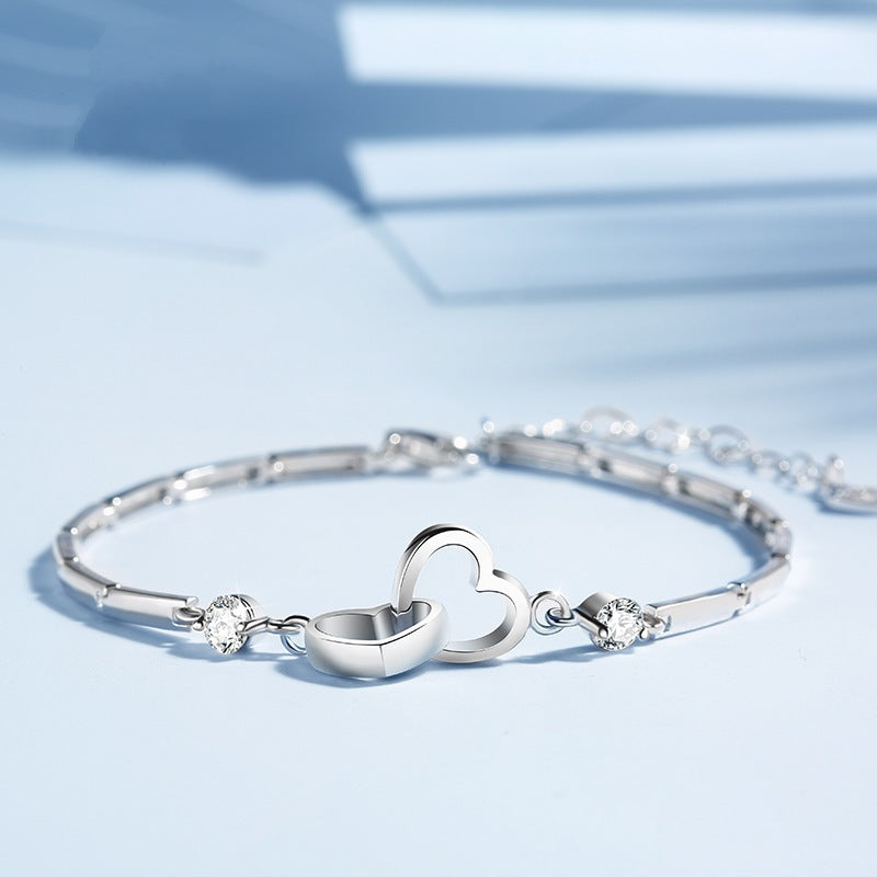 Sterling Silver Interlocking Heart Zircon Bracelets Bangle