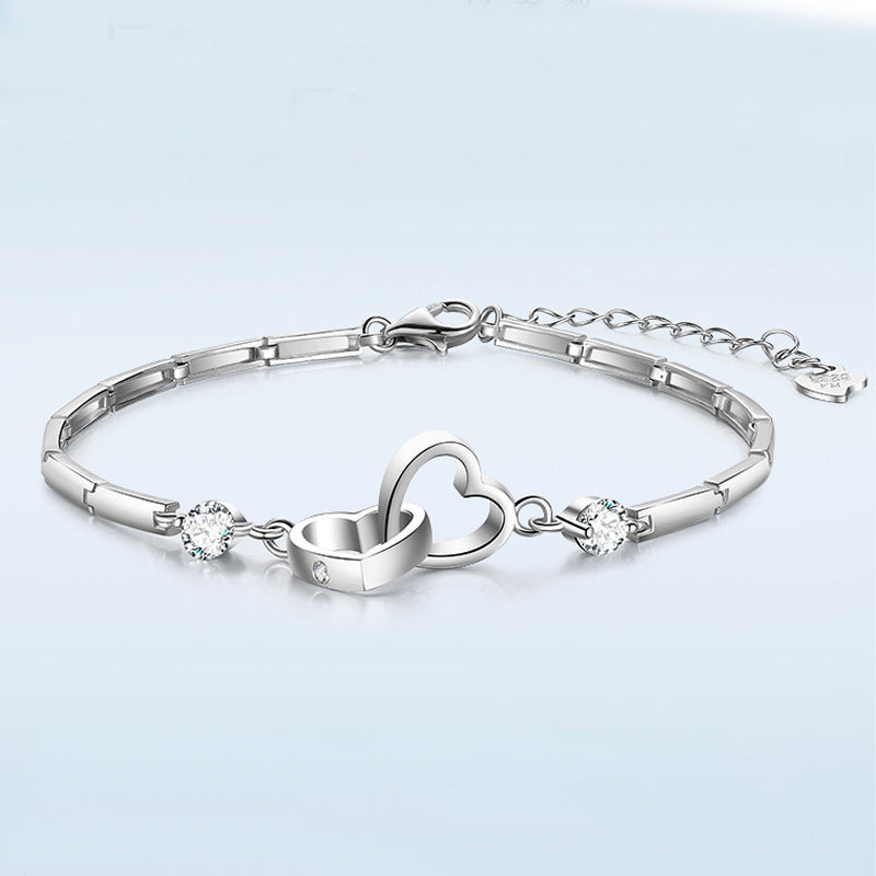 Sterling Silver Interlocking Heart Zircon Bracelets Bangle