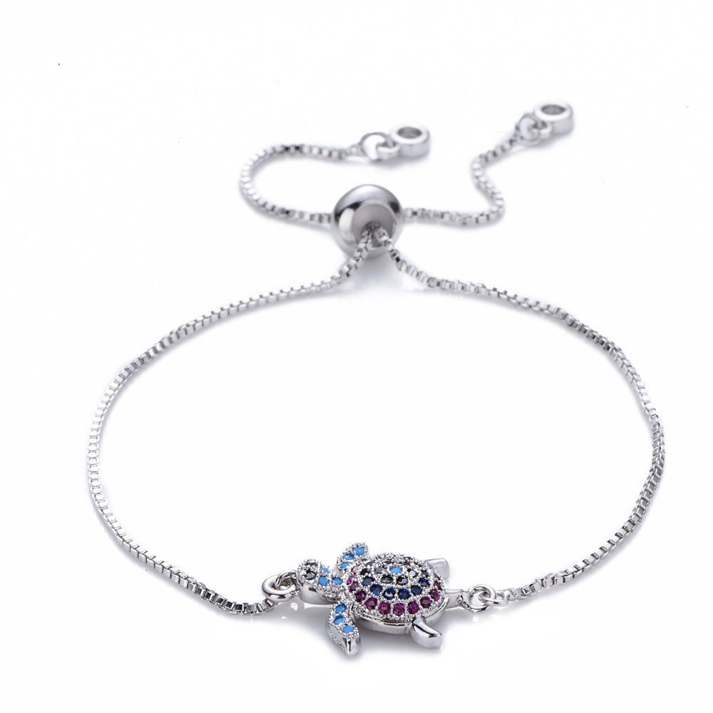 Turtle Charm Multi Crystal Bracelet