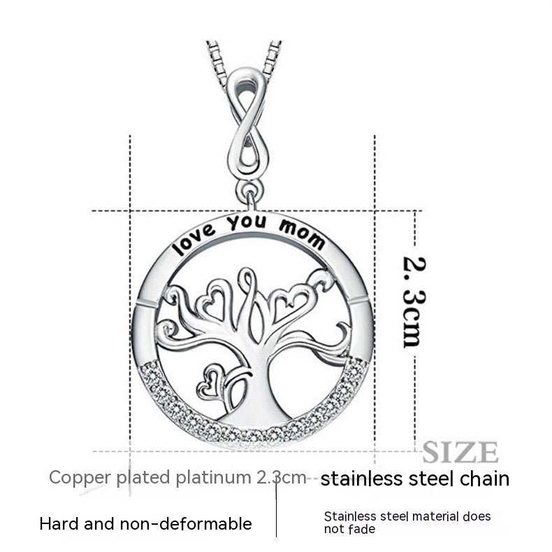 Lucky Tree Inlaid Crystal Pendant Women's Necklace for Mom