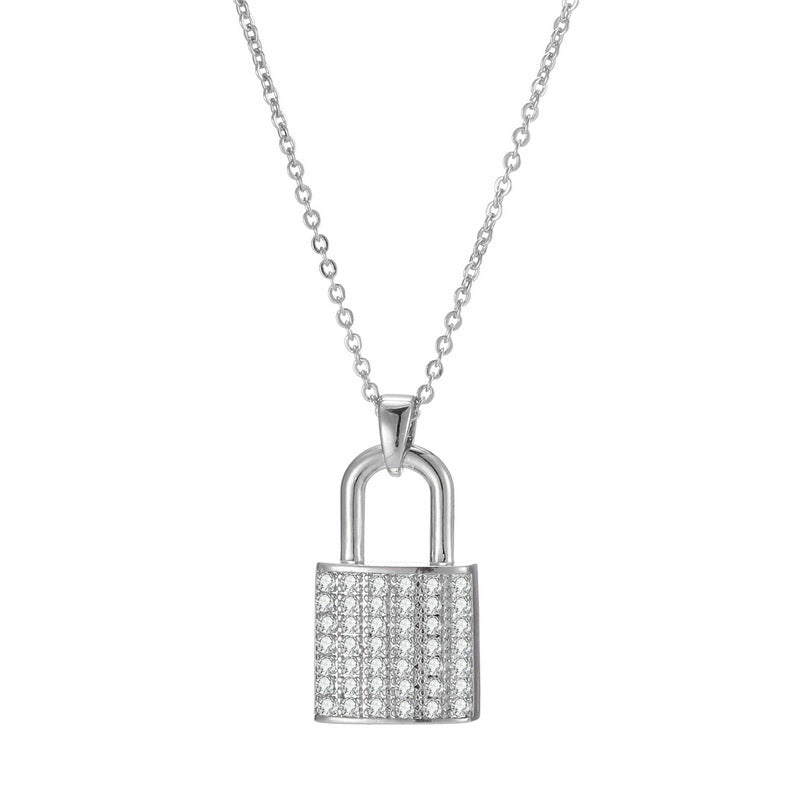 Fashion Trendy Bling Zircon Padlock Necklace