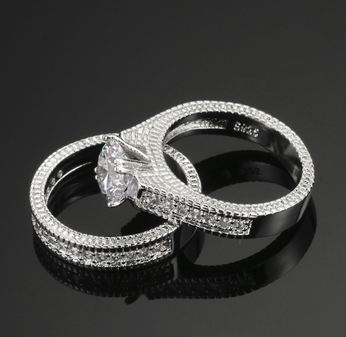 Classic Zirconia Engagement Wedding Ring Set