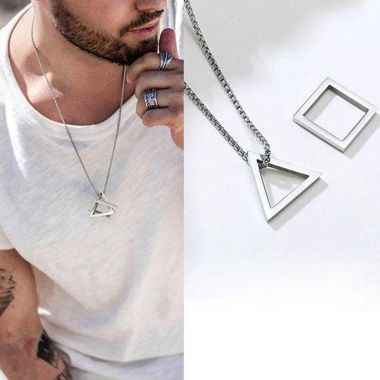 Titanium Steel Triangle Square Men's Necklace