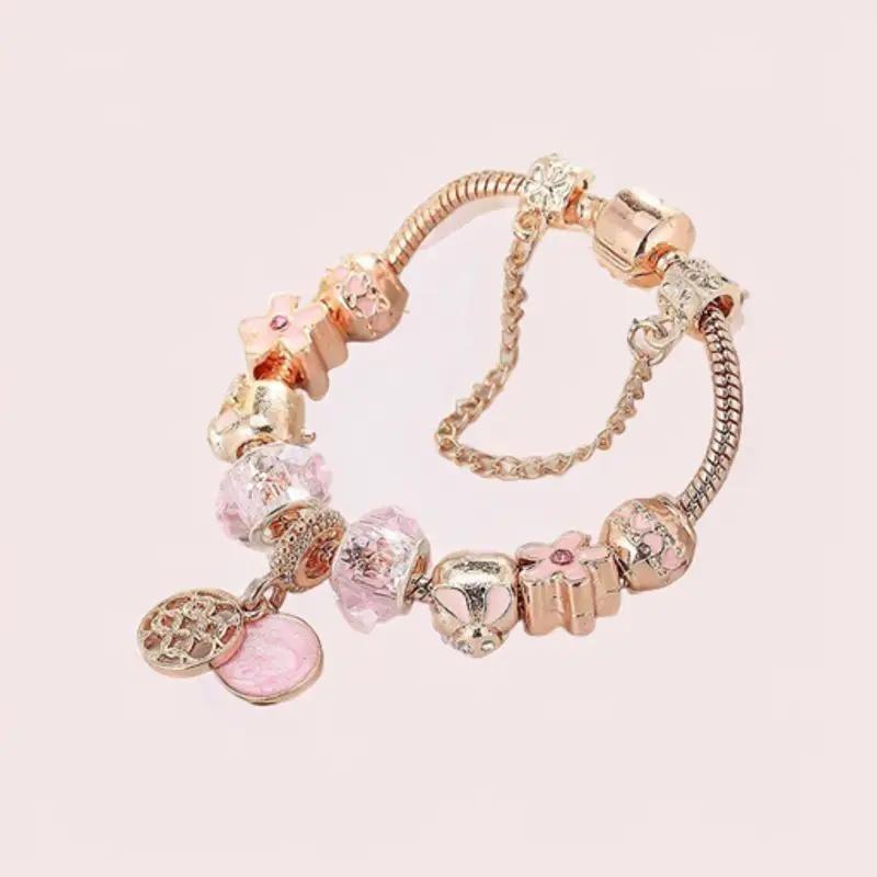 Pink Love Charm Butterfly Heart Rose Gold Bracelet