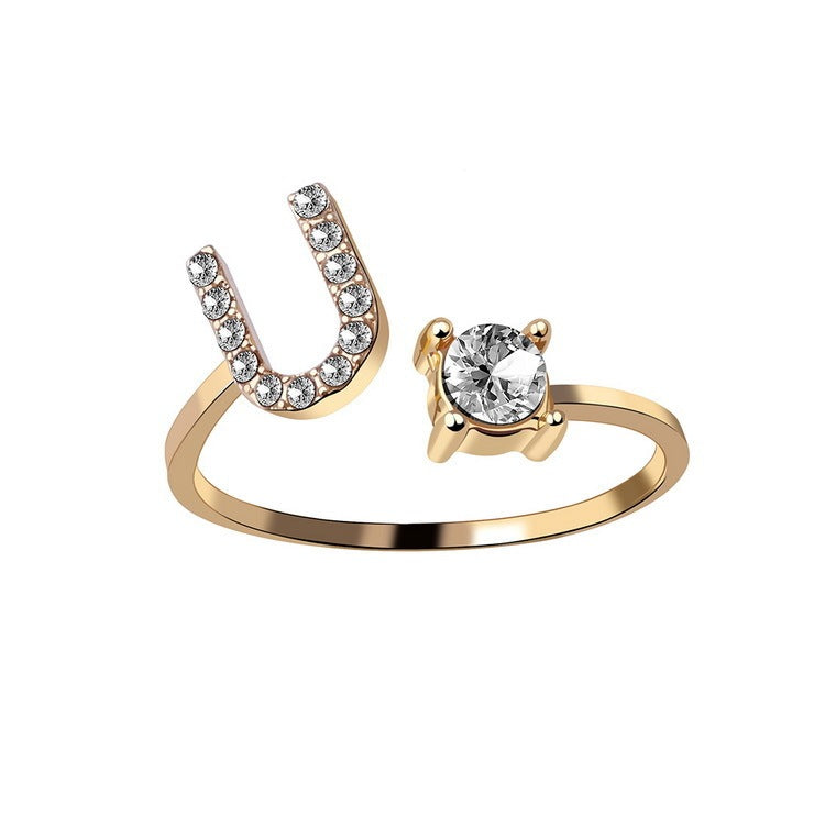 Cubic Zirconia Initial Wrap Ring in 18k Gold-Plated Sterling Silver