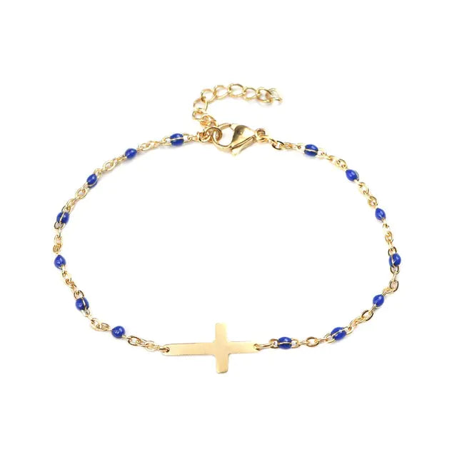 Golden Enamel Cross Bracelet