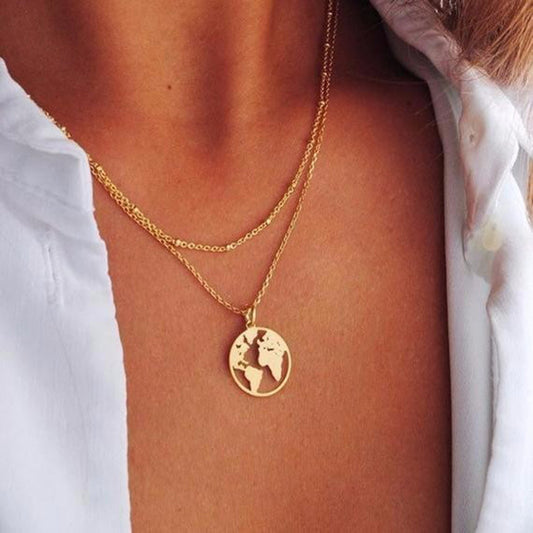 World Map Necklace Global Traveler Pendant Jewelry