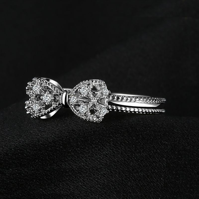 Silver Bow with White Zircon Ring