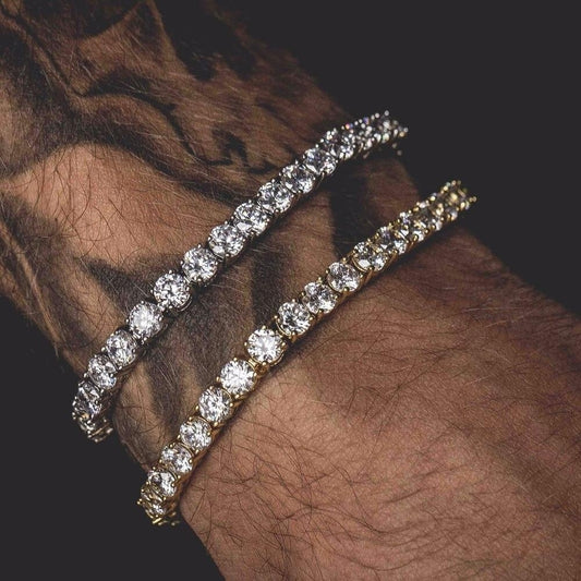 Hip Hop Iced Out Rhinestones Chain Bling Tennis Charm Men's Bracelet