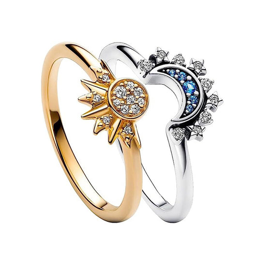 Sun Moon Celestial Rhinestones Ring Set