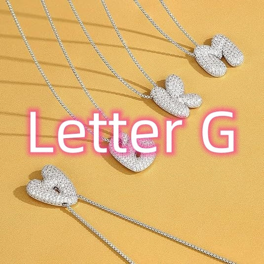 Cubic Zirconia Initial Letter Pendant Necklace in Gold Silver Color