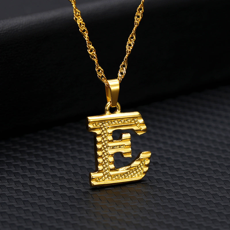 Initial Letter Pendant Necklace for Men Womens, 18K Gold Plated Monogram A-Z Figaro Chain