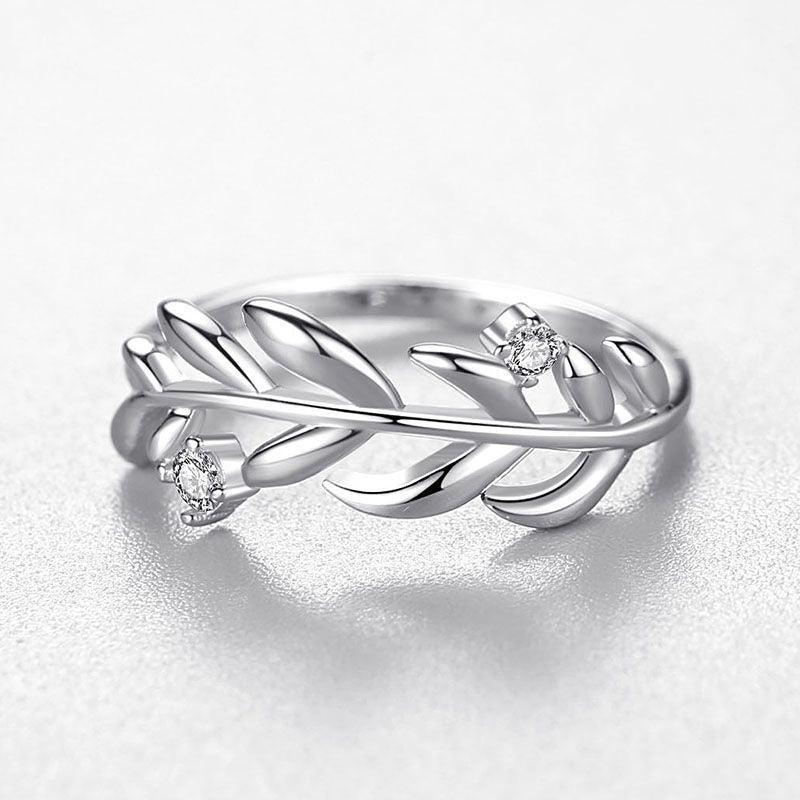 Fashion Micro Zirconia Silver Leaf Ring